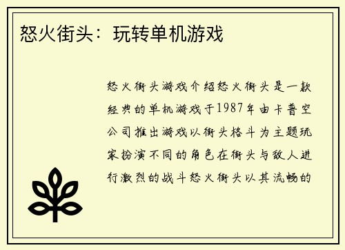 怒火街头：玩转单机游戏