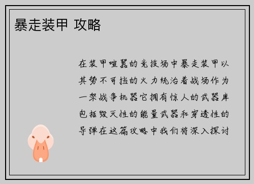 暴走装甲 攻略