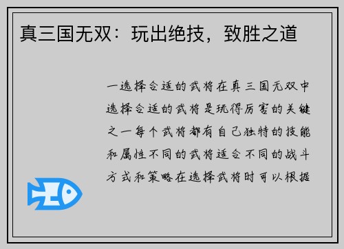 真三国无双：玩出绝技，致胜之道